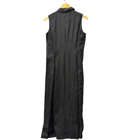Vintage Harolds Linen Dress Black Maxi Button Up Sleeveless Womens 4 Coastal - Picture 3 of 7